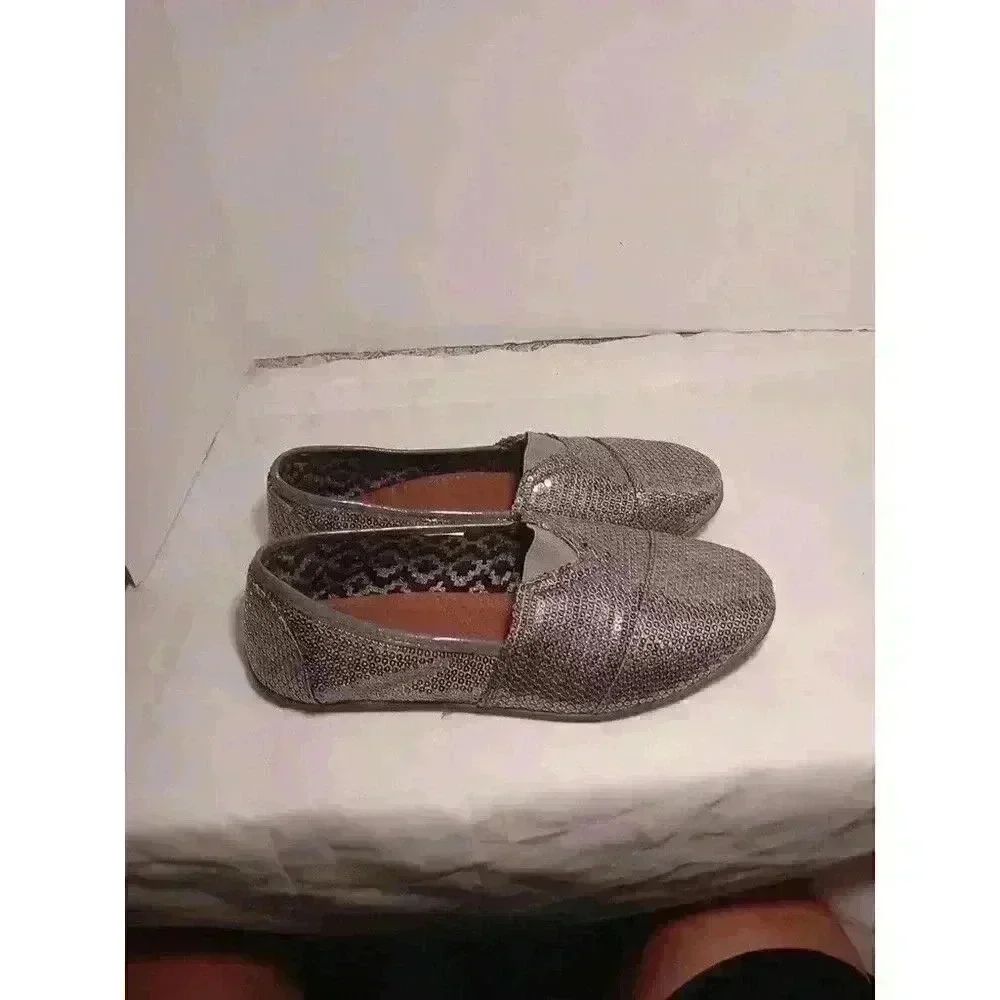 Vintage Ellemenno Size 6.5 Pewter Sequin Slip On Loafer‎ Moccasin - Picture 2 of 8